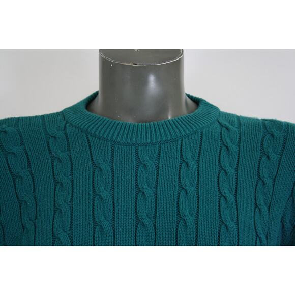 Vintage Eddie Bauer Green Cable Knit Crewneck Fishermans Sweater Mens Small - Picture 2 of 5